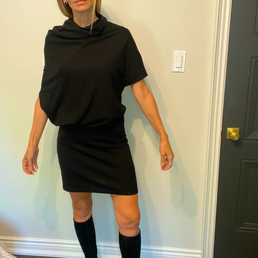 Black wool stretch asymmetrical dress -Sz 8